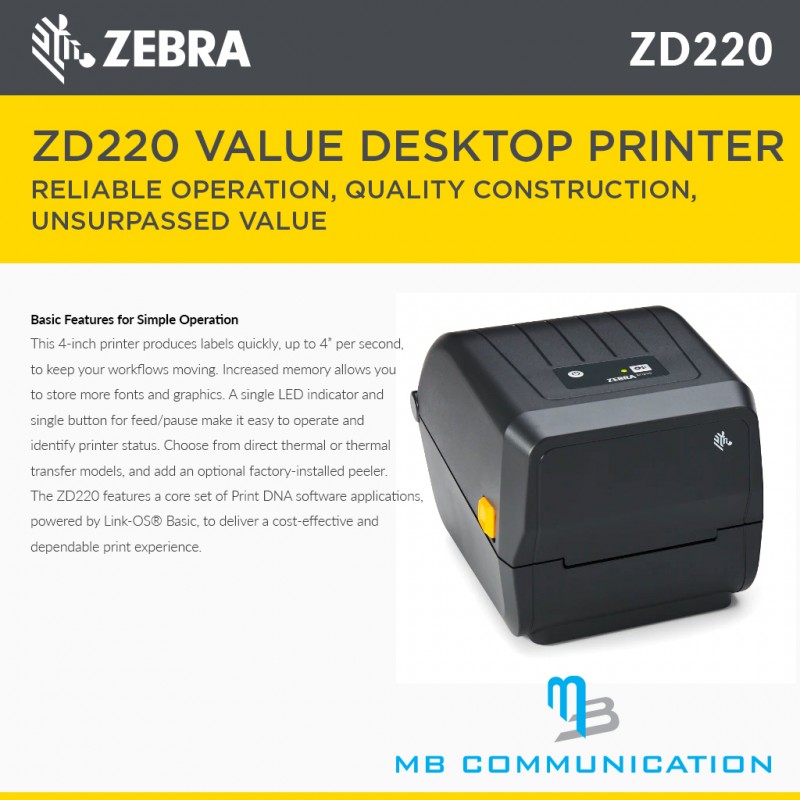 Zebra ZD220 203 dpi Barcode Printer - 2