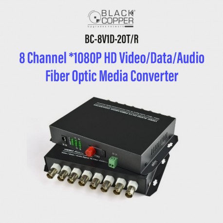 Black Copper 8 Channel *1080 P HD Fiber Optic Media Converter With Data