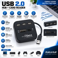 USB 2.0 Hub + Card Reader Combo - 3 Port
